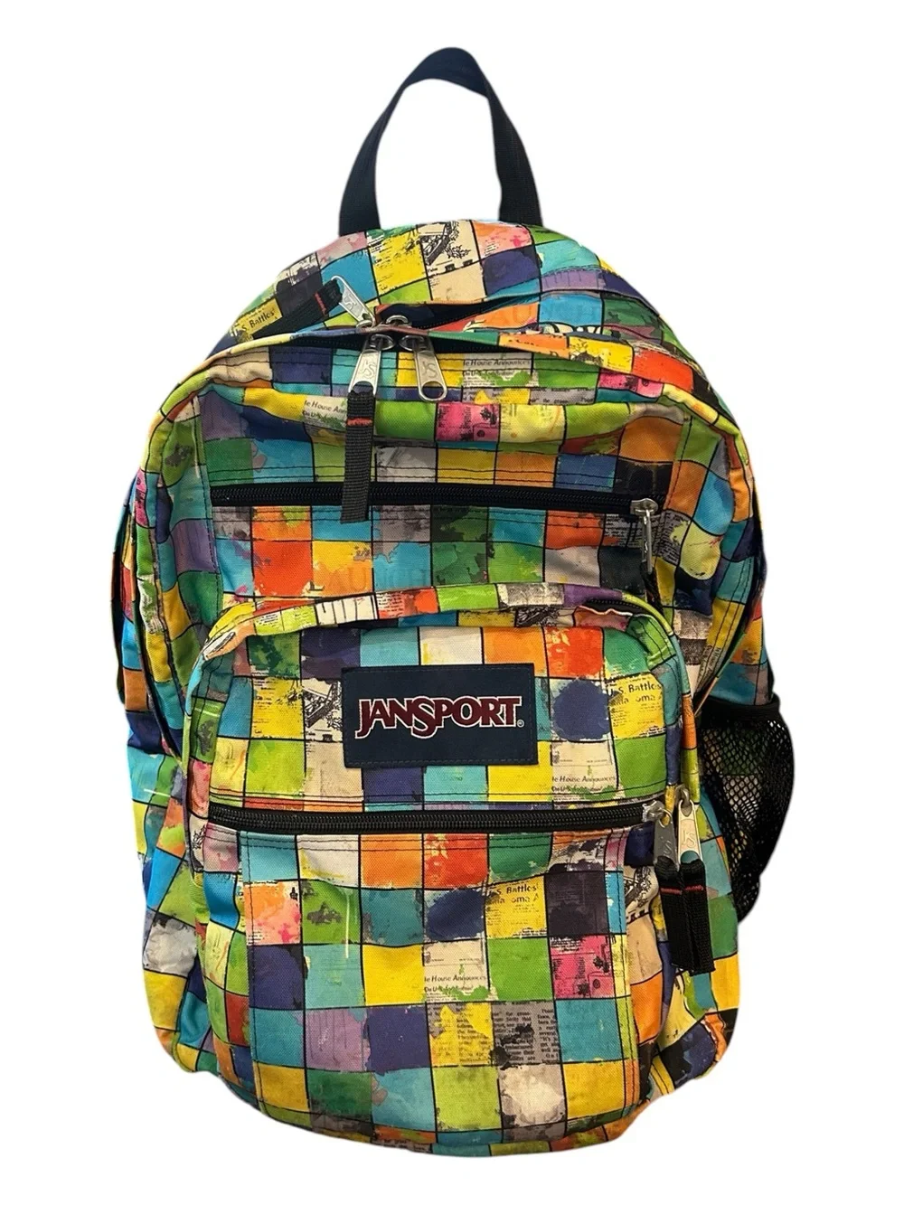 Jansport Big Student Backpack Multicolor Collage Pattern Multiple Pockets Straps
